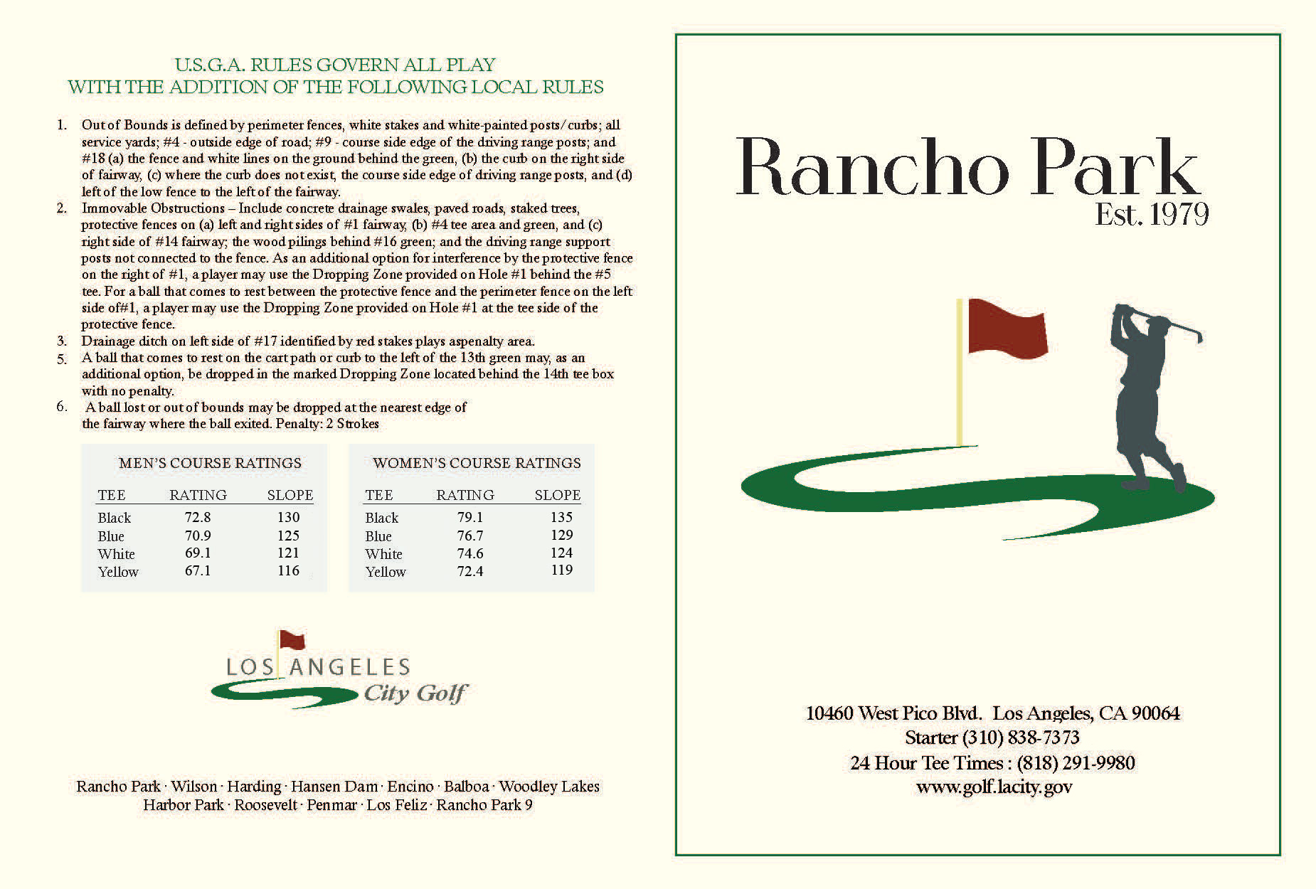 Rancho Park Golf Course L.A. City Golf Courses
